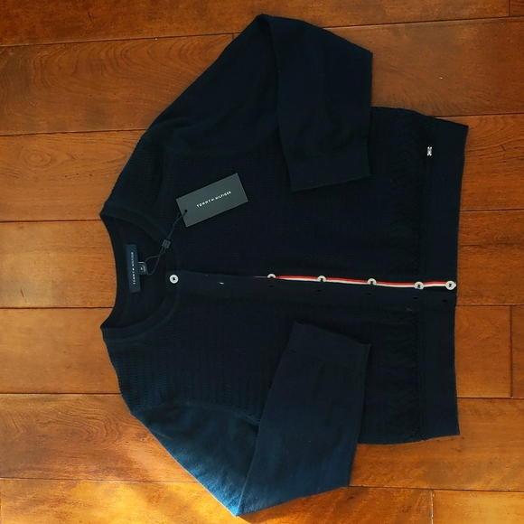 NWT Tommy Hilfiger Cotton Shrug Cardigan Sky Captain Navy Size M - Picture 2 of 9